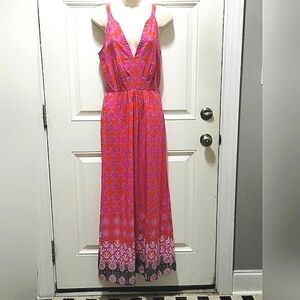 Banana Republic Vibrant Pink and Orange Patterned Maxi Dress Size 6